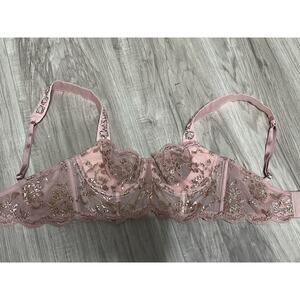 Victoria's Secret Dream Angels Bustier Bra Lace Sequined Rose Gold Pink Size 30B